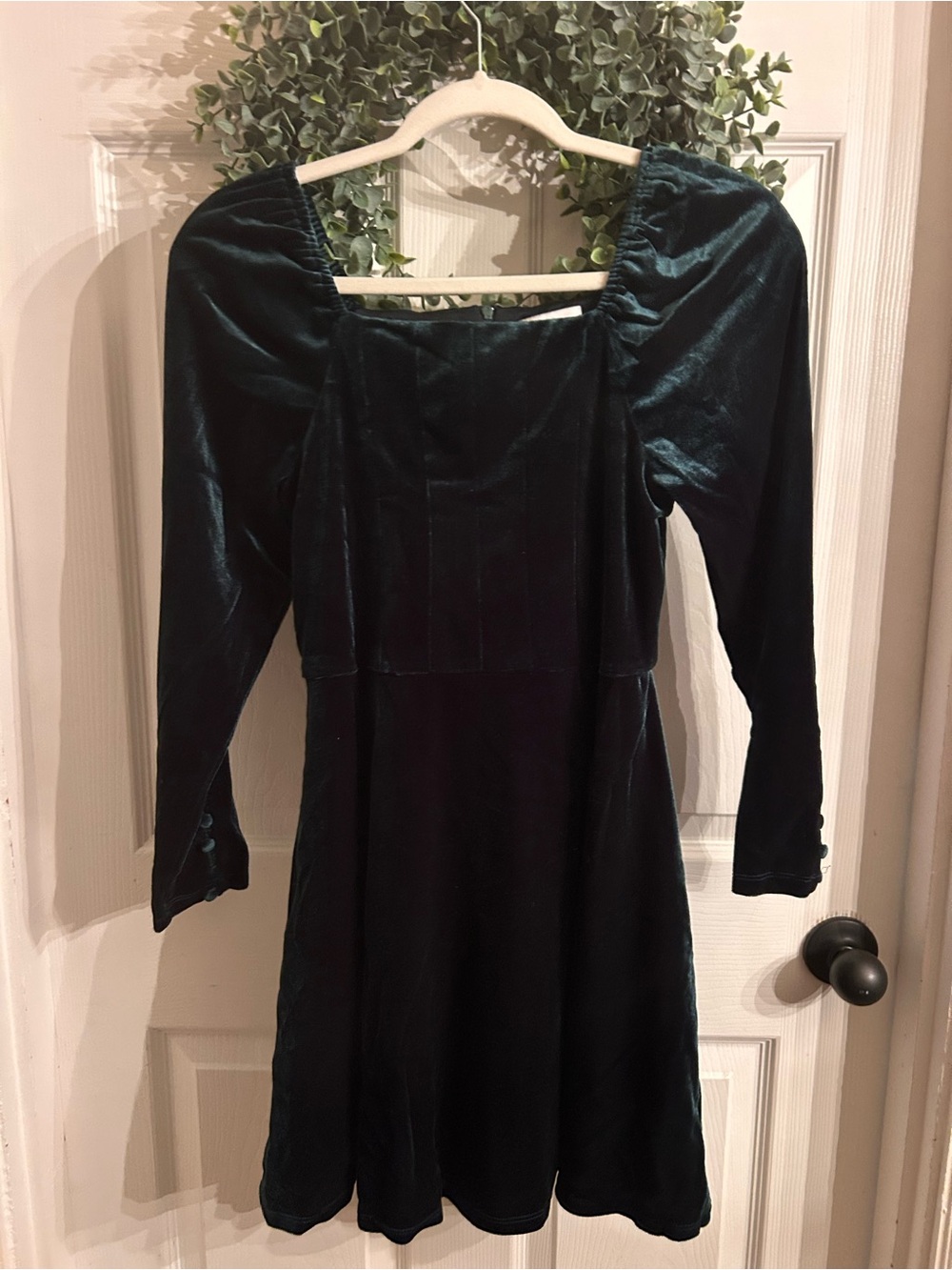 GB girls Emerald Velvet Long Sleeve Square Neck Dress